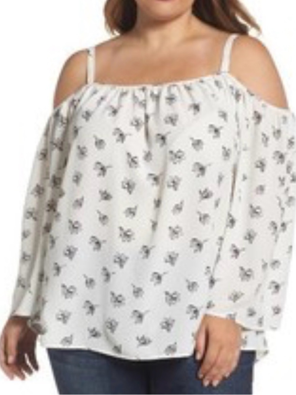 Vince Camuto White Off-Shoulder Floral Print Blouse